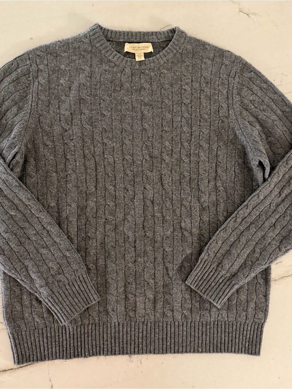 Elliot Mulryan Men's 100% 2 Ply Cashmere Cable Knit Pullover Sweater XL Gray